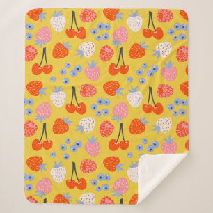 Bright Colorful Berry Fruit Pattern Sherpa Blanket