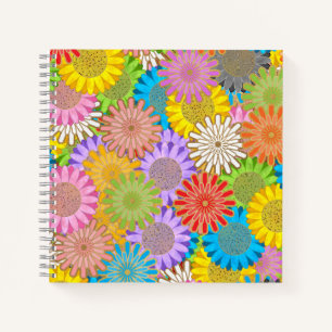 Bright Colorful Busy Chaotic Hippy Flower Pattern Notebook