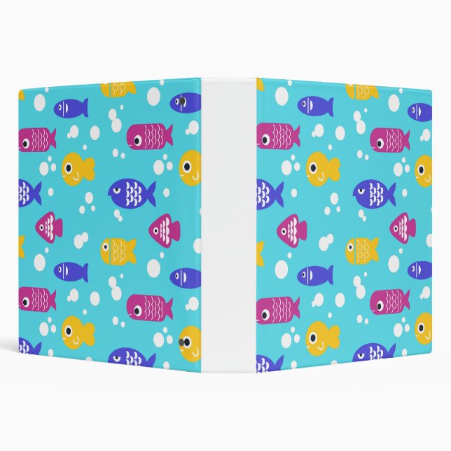 Bright Colorful Cartoon Fish Pattern Blue Binder (Background)