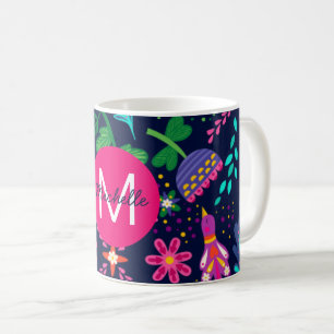 Bright Colorful Chaotic Floral Blue Personalised Coffee Mug