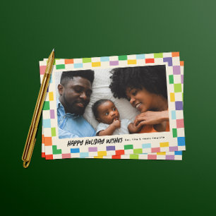 Bright Colorful Checkerboard Holiday Postcard
