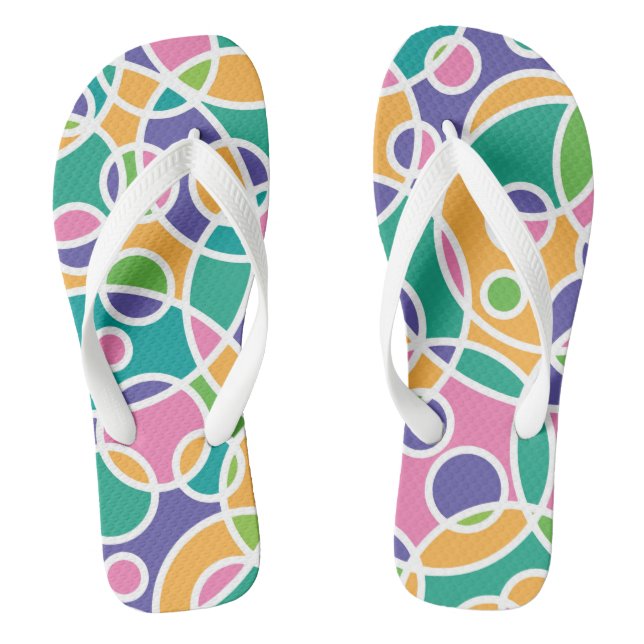 Bright Colorful Crazy Circles Pattern Flip Flops (Footbed)