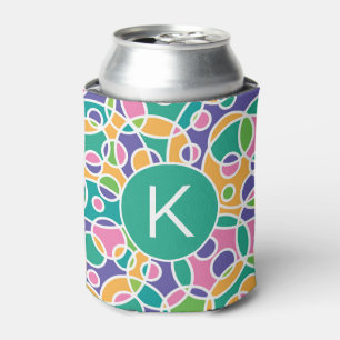 Bright Colorful Crazy Circles Pattern Monogram Can Cooler