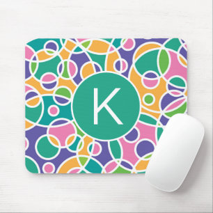 Bright Colorful Crazy Circles Pattern Monogram Mouse Pad