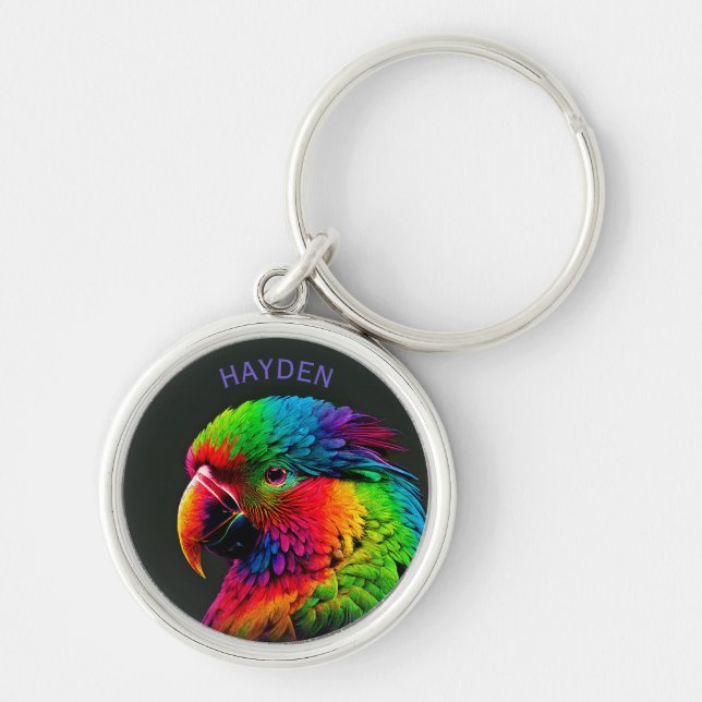 Bright Colorful Exotic Parrot Art Personalised Keychain (Front)