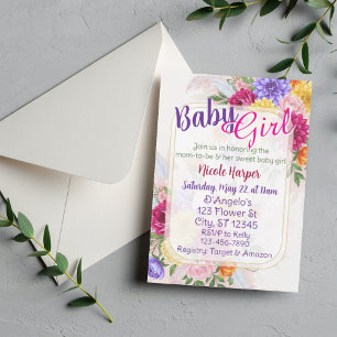 Bright, Colorful, Floral Baby Girl Shower Invitation