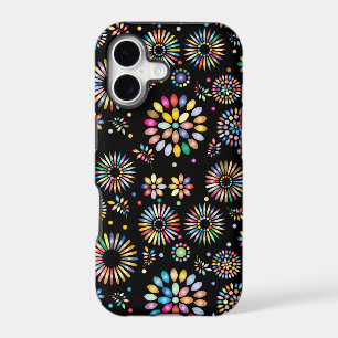 Bright Colorful Flower Circles on Black