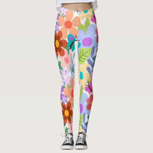 Bright Colorful Flowers Butterflies Leggings