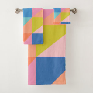 Bright Colorful Geometric Shapes in Pink and Blue Bath Towel Set