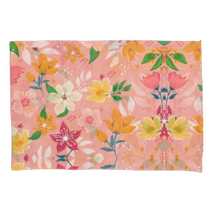 Bright Colorful Hand Painted Floral Pillowcase