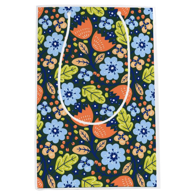 Bright Colorful Modern Pretty Flower Pattern Medium Gift Bag (Front)