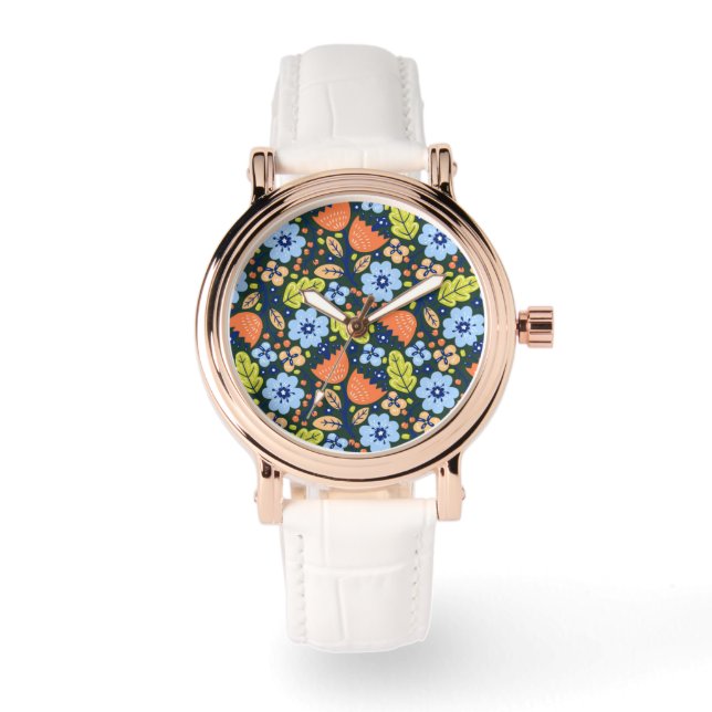 Bright Colorful Modern Pretty Flower Pattern Watch (Front)