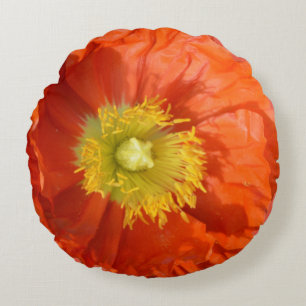 Bright Colorful Orange Tangerine Poppy Flower Round Pillow