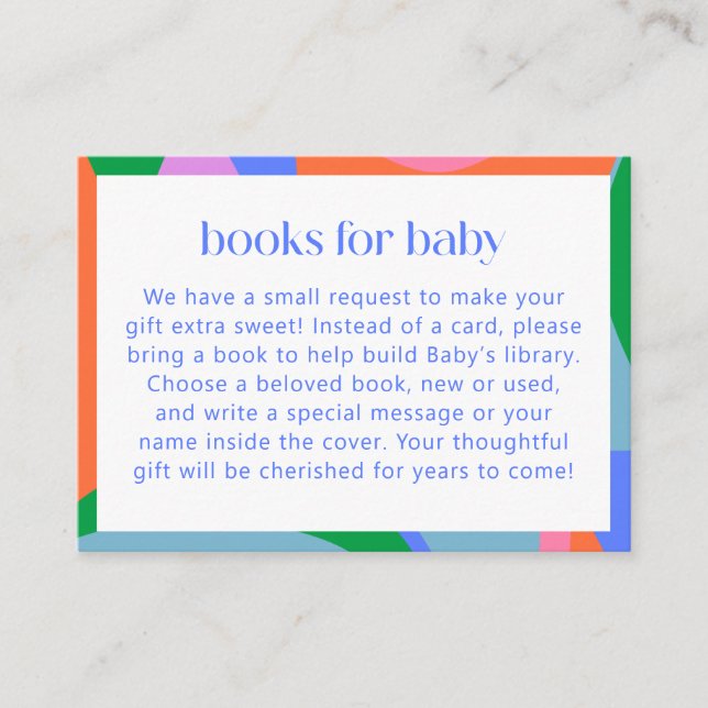 Bright Colorful Playful Abstract Baby Shower Books Enclosure Card (Front)