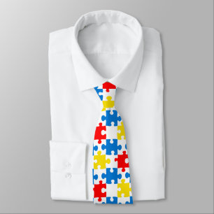 Bright Colorful Puzzle Pieces Pattern Tie