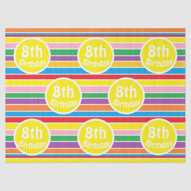 Bright Colorful Rainbow Striped Birthday Age Tissue Paper (Front)