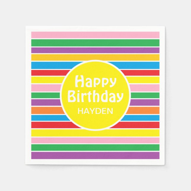 Bright Colorful Rainbow Striped Custom Birthday Napkin (Front)