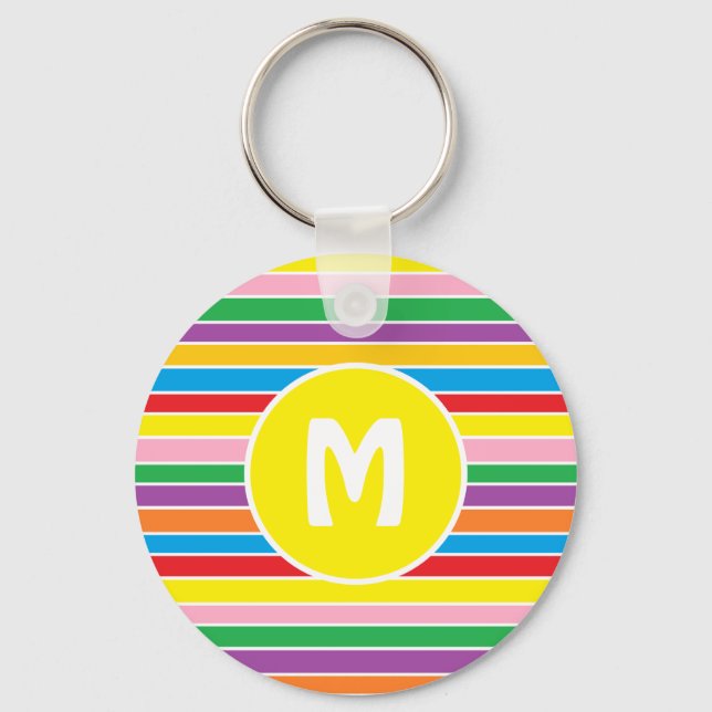 Bright Colorful Rainbow Striped Monogrammed Keychain (Front)