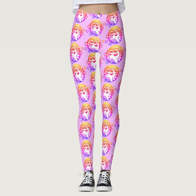 BRIGHT COLORFUL RAINBOW UNICORN PATTERN LEGGINGS (Front)