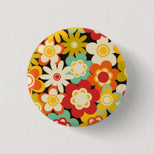 Bright Colorful Retro Cute Floral Pattern 1 Inch Round Button
