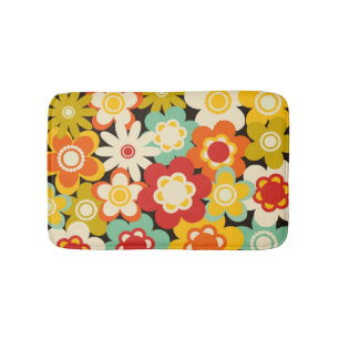 Bright Colorful Retro Cute Floral Pattern Bath Mat