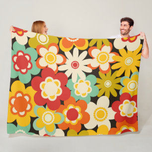 Bright Colorful Retro Cute Floral Pattern Fleece Blanket