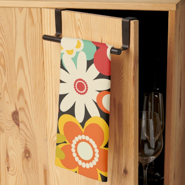 Bright Colorful Retro Cute Floral Pattern Kitchen Towel (Thirds Fold)