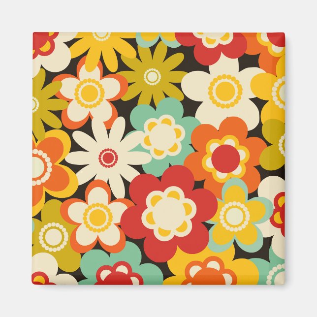 Bright Colorful Retro Cute Floral Pattern Magnet (Front)