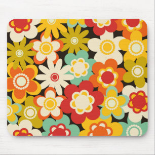 Bright Colorful Retro Cute Floral Pattern Mouse Pad