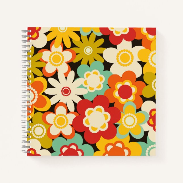 Bright Colorful Retro Cute Floral Pattern Notebook (Front)