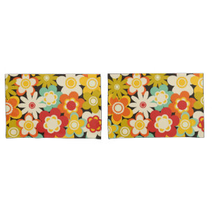 Bright Colorful Retro Cute Floral Pattern Pillowcase
