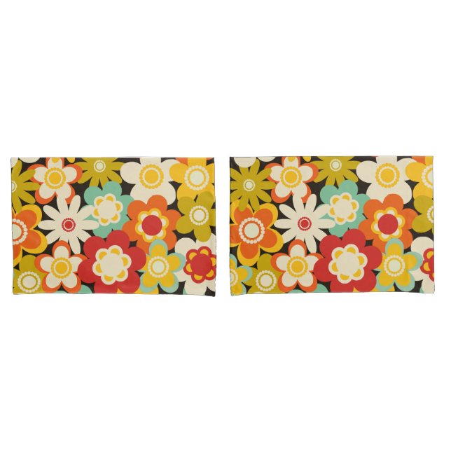 Bright Colorful Retro Cute Floral Pattern Pillowcase (Front-Set)