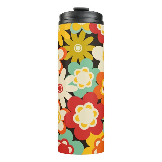 Bright Colorful Retro Cute Floral Pattern Thermal Tumbler (Front)