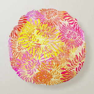 Bright Colorful Spring Flower Print Round Pillow