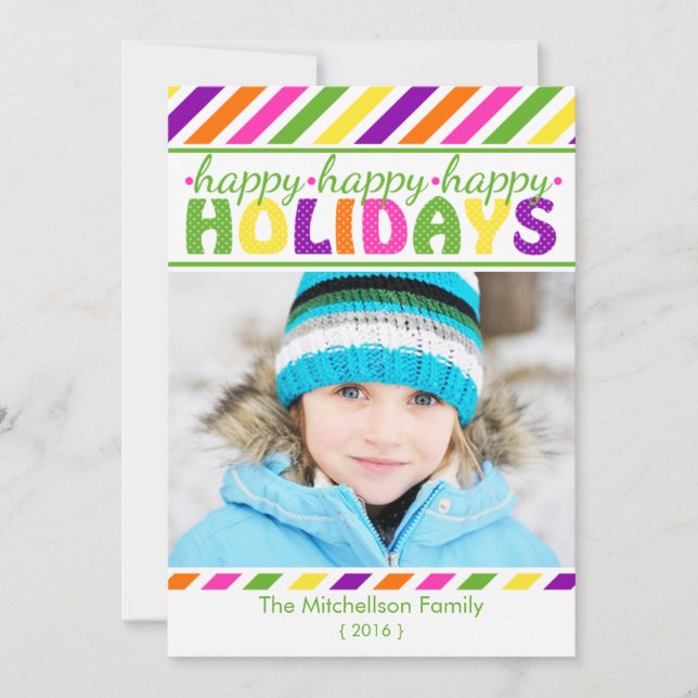 BRIGHT Colorful Stripes Christmas Flat Card (Front)