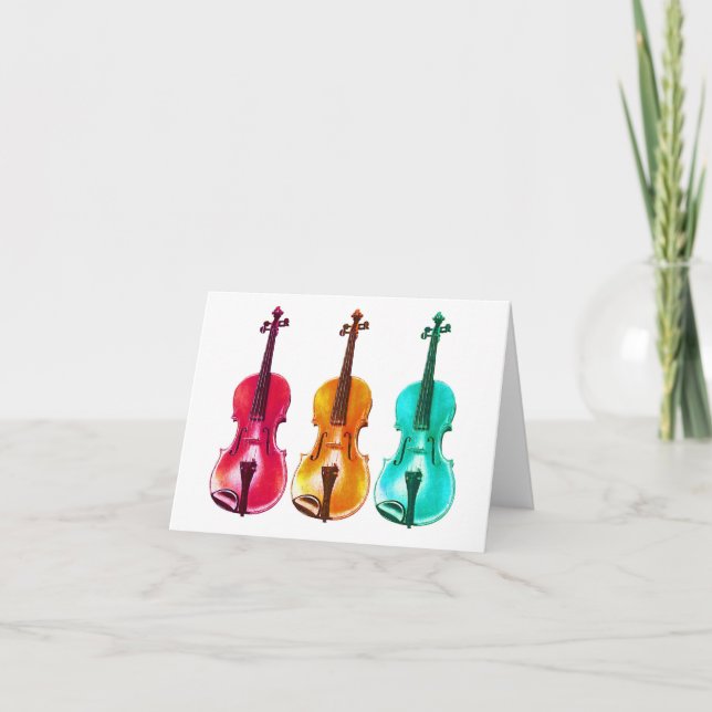 BRIGHT COLORFUL VIOLINS note card (Front)