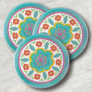 Bright Colorful Watercolor Floral Coaster