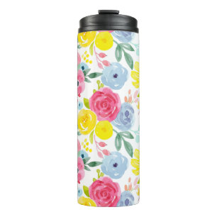 Bright Colorful Watercolor Floral Pattern Thermal Tumbler