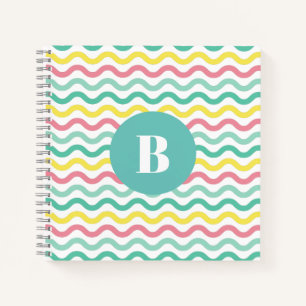 Bright Colorful Wavy Pattern Monogrammed Notebook