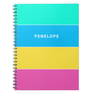 Bright Colors Horizontal Stripes Name Beach Towel Notebook
