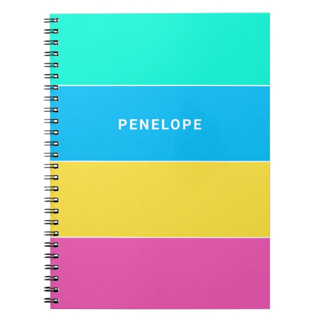 Bright Colors Horizontal Stripes Name  Notebook (Front)