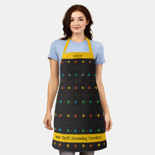 Bright Colors Paw Print Animal Worker Black Apron