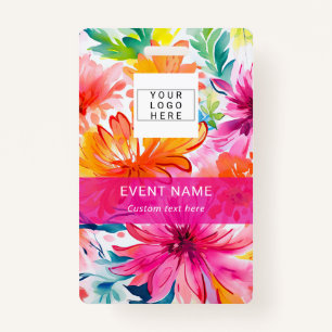 Bright colors pink floral Event ID name tag Badge