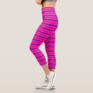 Bright Colour Classic Purple Pink Stripes Striped Capri Leggings