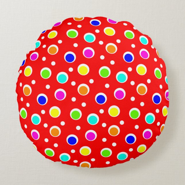 Bright Colour Dots Pattern Round Pillow (Front)