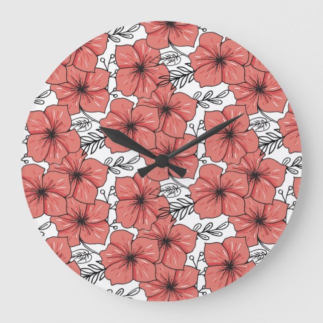 Bright Colour Floral Sketch, Seamless. Large Clock (Front)