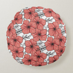 Bright Colour Floral Sketch, Seamless. Round Pillow