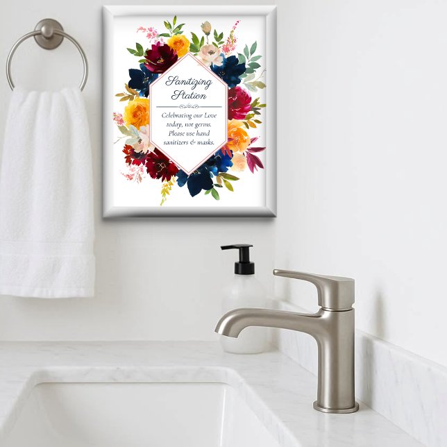 Bright Colour Floral Wedding Sanitizing Station Poster (Creator Uploaded)