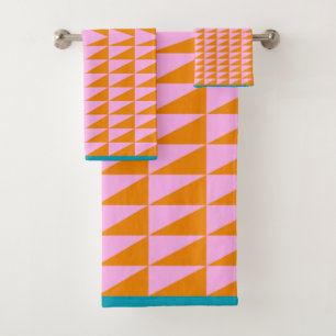 Bright Colour Geometric Art Turquoise Orange Pink Bath Towel Set