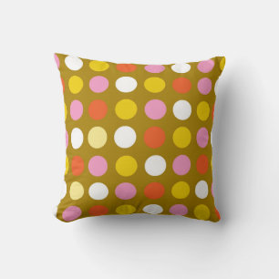 Bright colour polka dots. Yellow, pink and orange. Throw Pillow